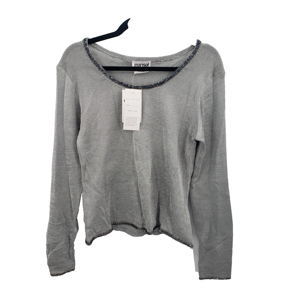 Vintage MARISOL Metallic Silver Beaded Pullover Sweater Womens Size Large Rayon